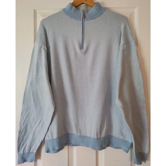 Men's Peter Millar Sweater Blue Cotton Silk Blend Quarter Zip Golf Pullover- 2XL - Picture 2 of 7